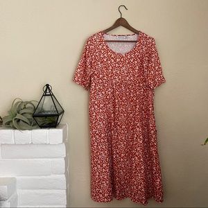 Burnt orange Ditsy Floral Half Sleeve Dress with Pockets